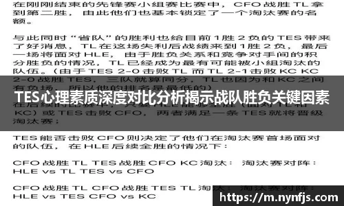 TES心理素质深度对比分析揭示战队胜负关键因素